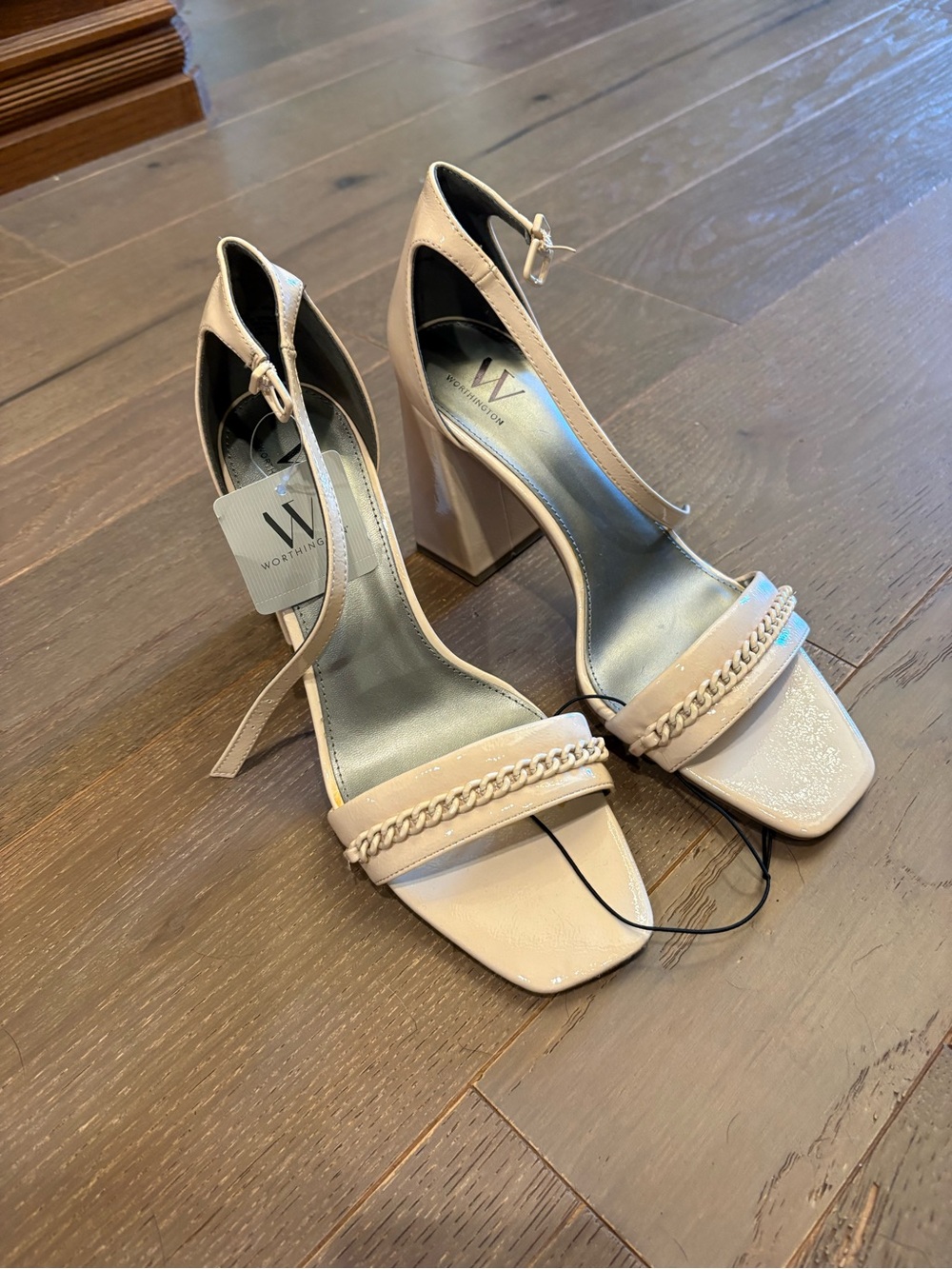 Worthington $60 NWT Nude Chain-Trim Block 3.5” Heel Sandals Sz 11 - Picture 2 of 10